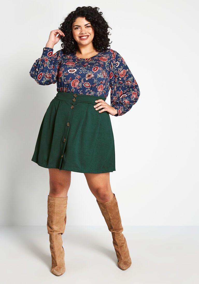 Pretty Knit Button-Front Skirt in XXS - Full Skirt Short Length Scholastic by ModCloth -   16 fall outfits for women plus size ideas