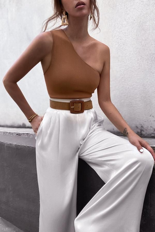 BASIC ONE SHOULDER TOP - TAN -   18 basic style Feminino ideas