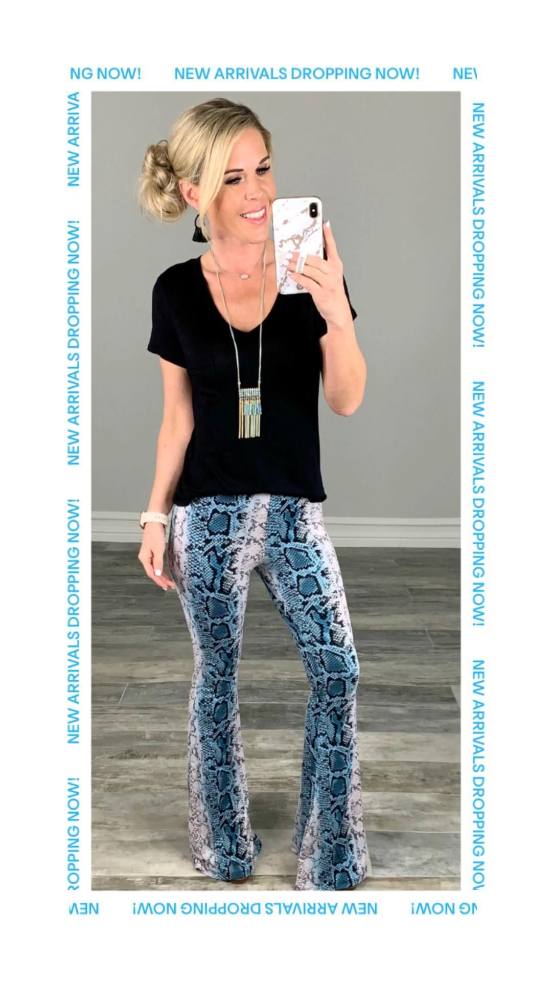 Never Grow Up Snake Print Flare Pants - Blue - privityboutique -   18 fall outfits 2020 for women over 50 ideas