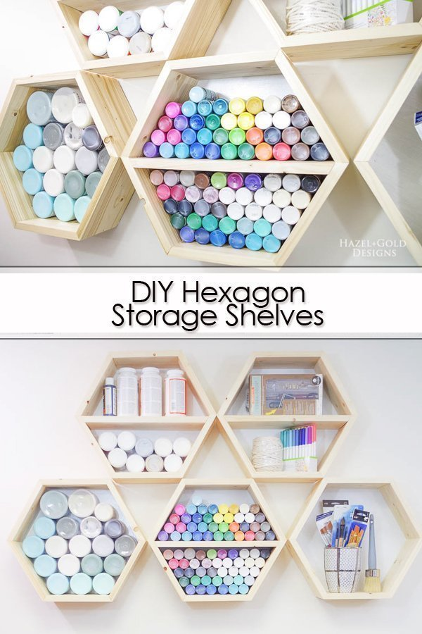 DIY Hexagon Storage Shelves -   19 diy Art storage ideas