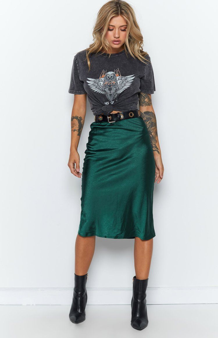 Trisha Midi Skirt Emerald - 8 -   19 fashion style Edgy ideas