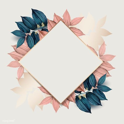 Download premium vector of Rhombus gold frame on pink and blue leaf -   beauty Background blue