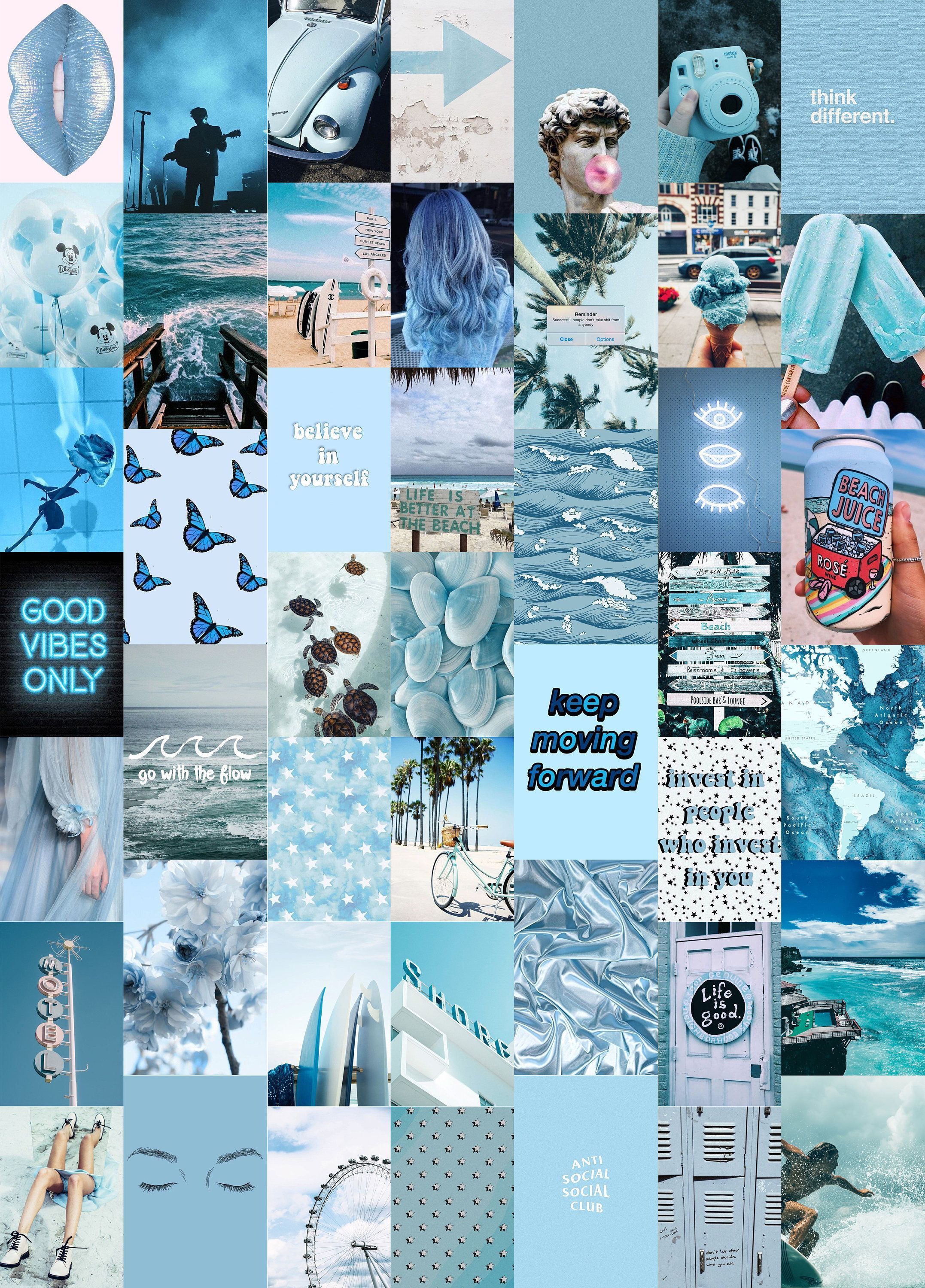 Ocean Blues Wall Collage Kit, Blue Aesthetic Photo Collage Kit, VSCO photos - 46Pcs Instant Download -   beauty Background blue