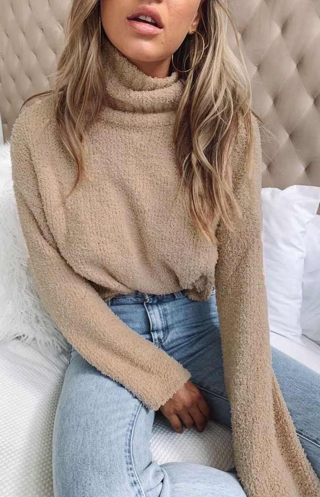 Snowi Fuzzy Winter Knitter Sweater Tan -   cozy style Autumn