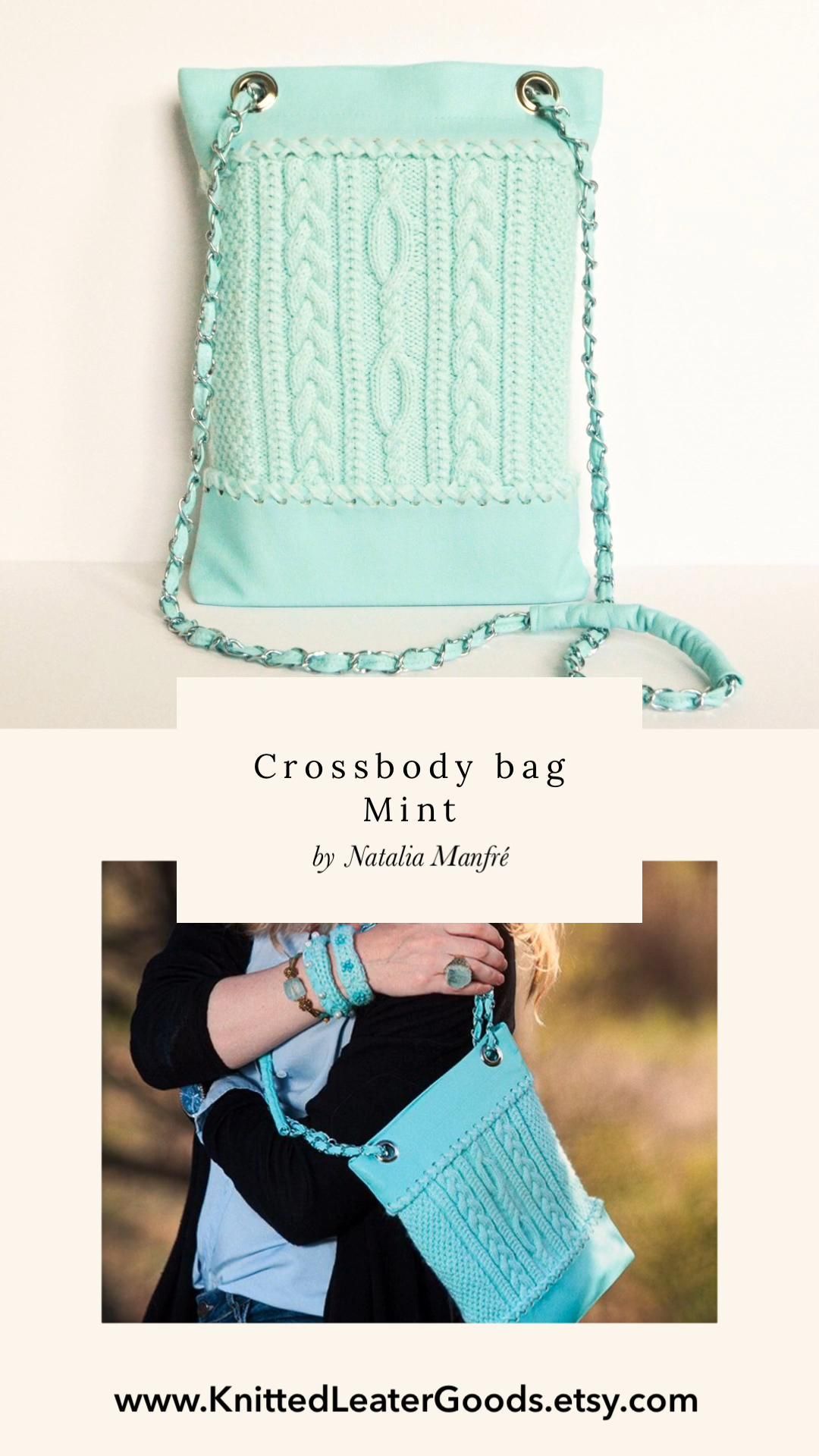 Crossbody Knit Leather bag Mint - Leather handbag mint - Leather wool Tote bag mint - Woman shoulder bag with a FREE keychain -   diy Bag shopping