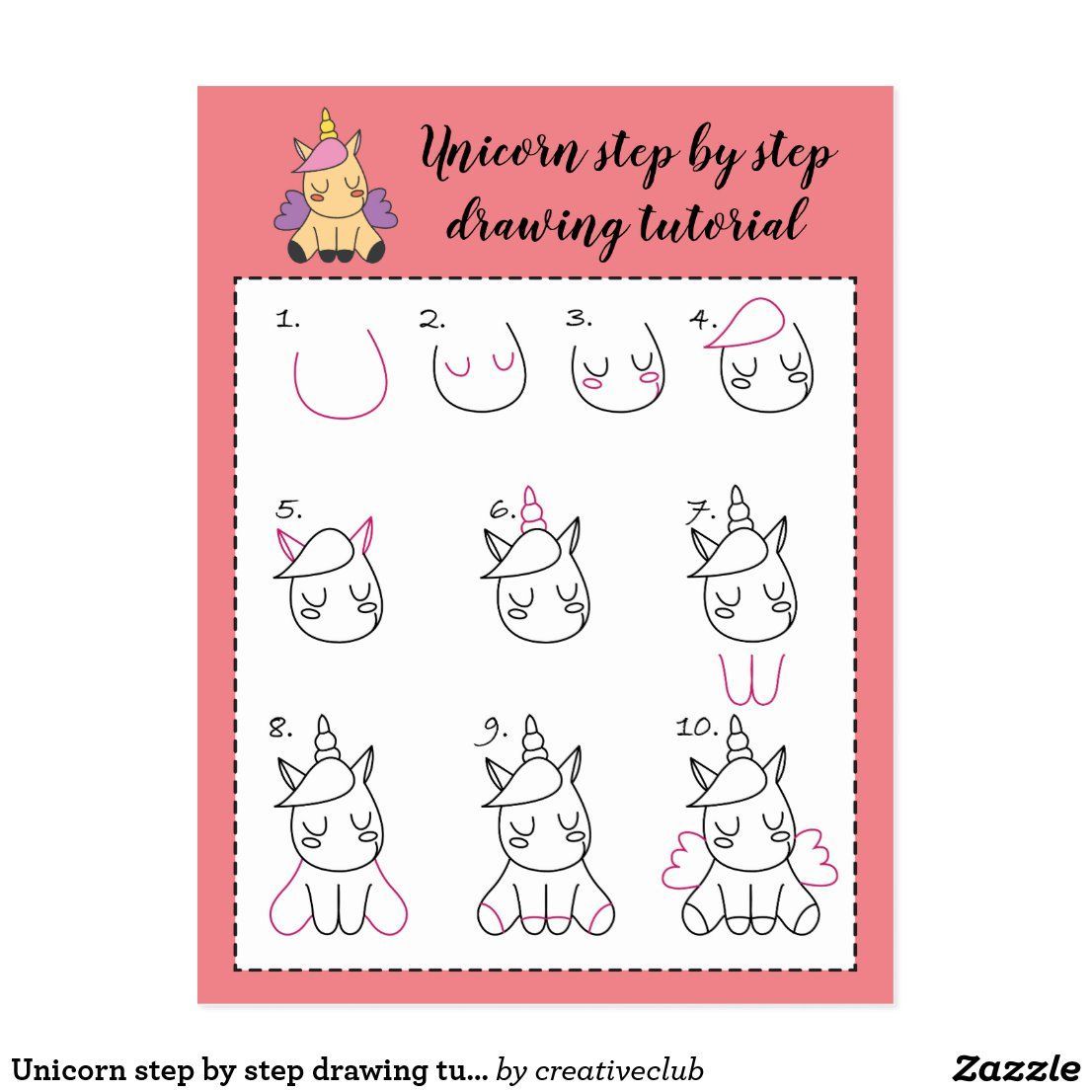 Unicorn step by step drawing tutorial postcard -   diy Food step by step