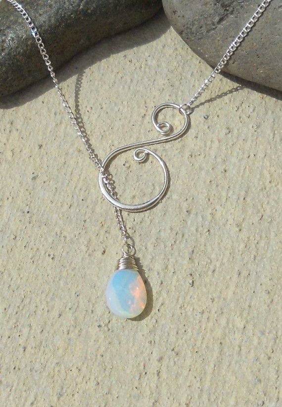 Silver wire wrapped gem with swirl, lariat necklace -Create Your Own, 15 gems to choose from, handmade jewelry, birthday gift, Christmas -   diy Jewelry unique