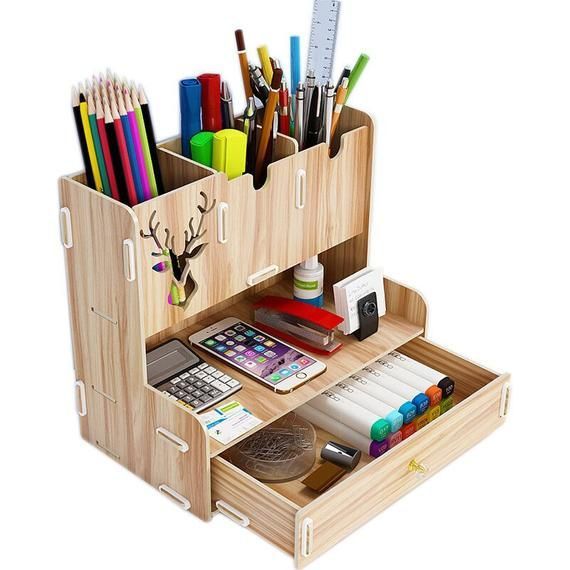 Laser Cut Desktop Organizer Multifunctional Pen Holder Desktop Stationary Storage Rack For Home Office Vector CDR -   diy Organizador casa