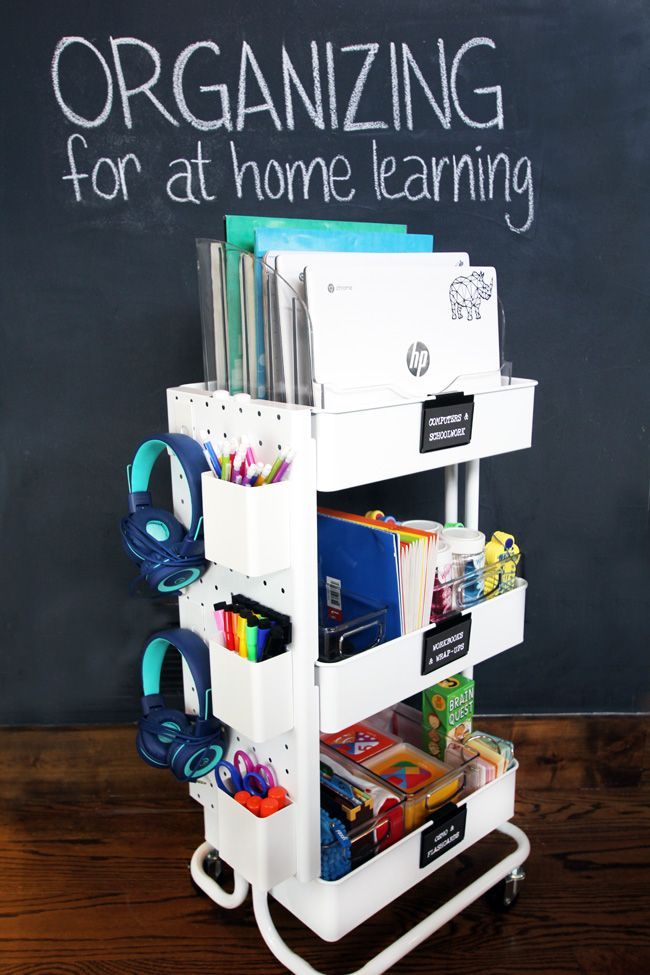 How to Stay Organized During Distance Learning with a Rolling School Cart -   diy School Supplies folders