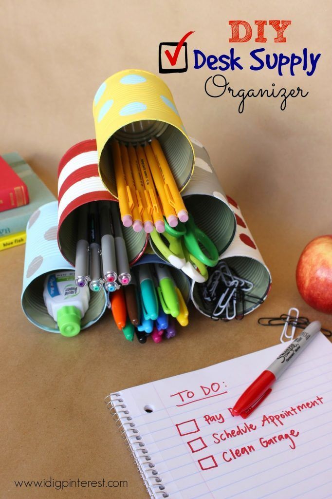 DIY Tin Can Desk Supply Organizer - I Dig Pinterest -   diy School Supplies organizers