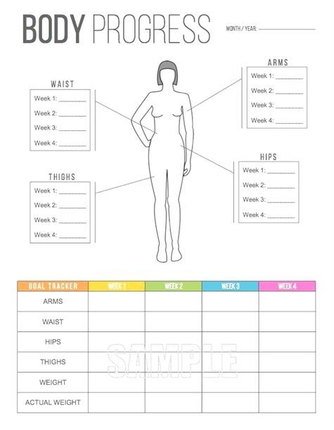 Body Progress Tracker Printable - Body Measurements Tracker - Weight Tracker - Health and Fitness - -   female fitness Training
