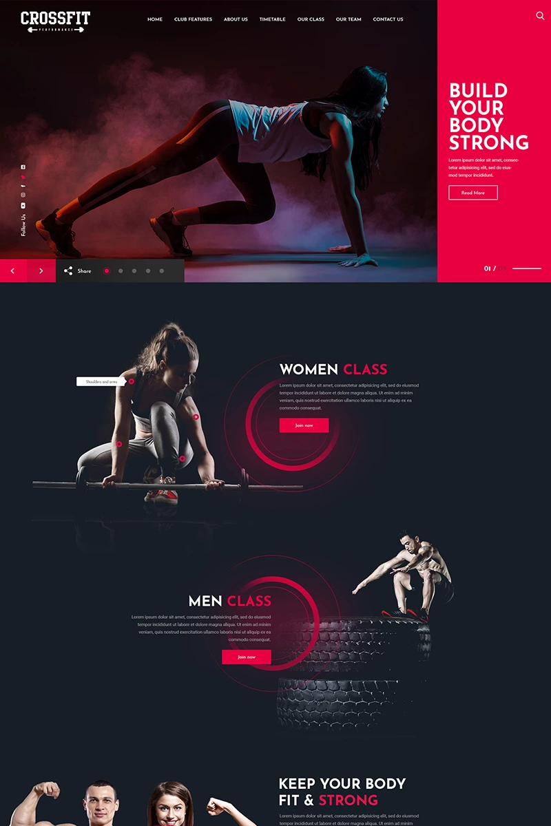 Crossfit Fitness One Page PSD Template #83866 -   fitness Design website