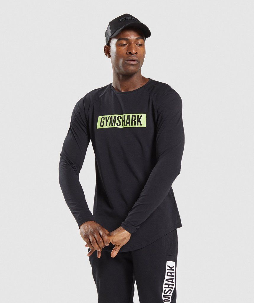Gymshark Block Long Sleeve T-Shirt - Black/Lime -   fitness Men gym