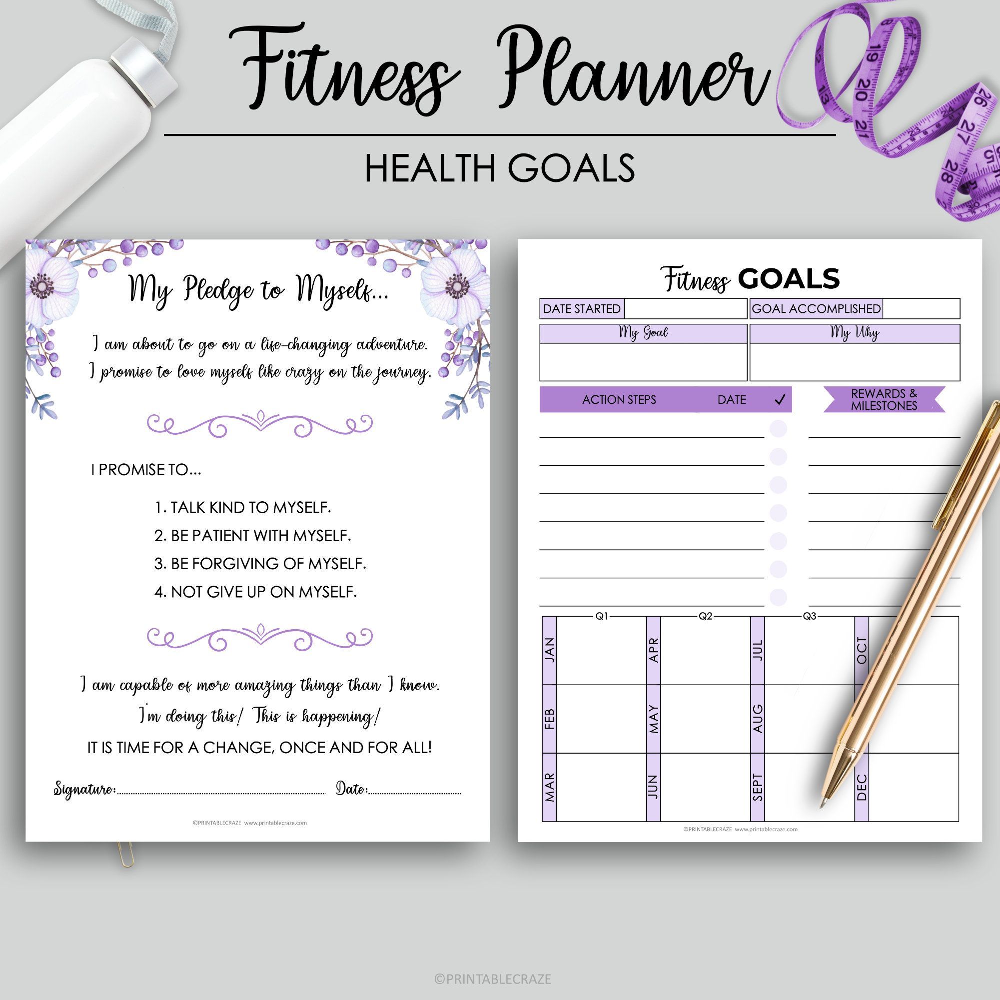 Fitness Planner Printable Weight Loss Health Planner Fitness Journal Workout Log Food Diary Calorie Tracker Daily Weight Loss Step Tracker -   fitness Planner inspiration