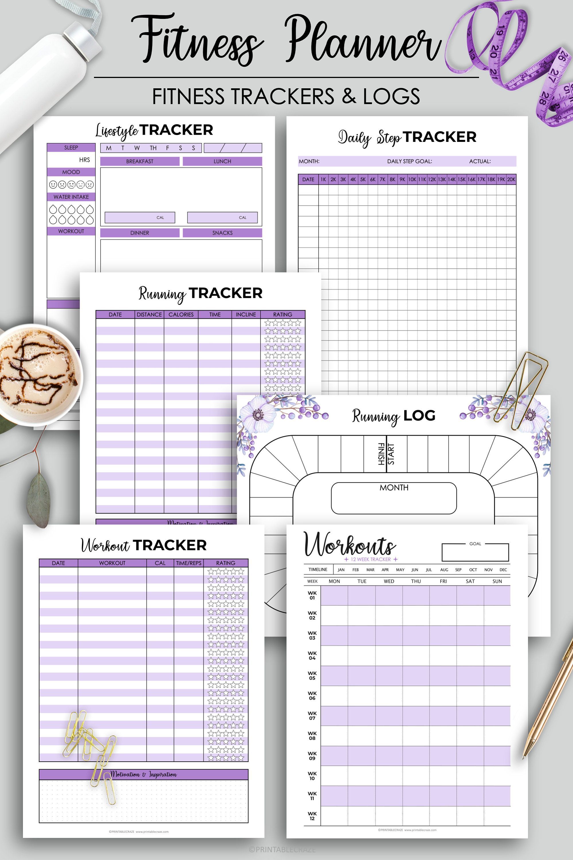 Fitness Planner Printable Weight Loss Health Planner Fitness Journal Workout Log Food Diary Calorie Tracker Daily Weight Loss Step Tracker -   fitness Planner inspiration