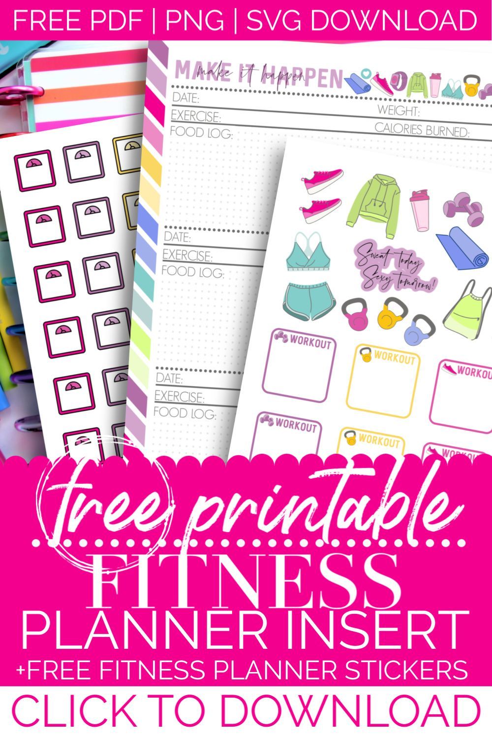FREE Printable Fitness Planner Page Tracker, Insert for the Happy Planner -   fitness Planner mambi