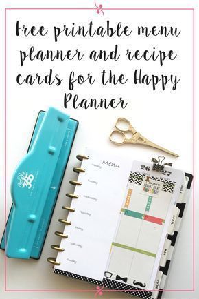 Menu planner and recipe cards printable for the Happy Planner -   fitness Planner mambi