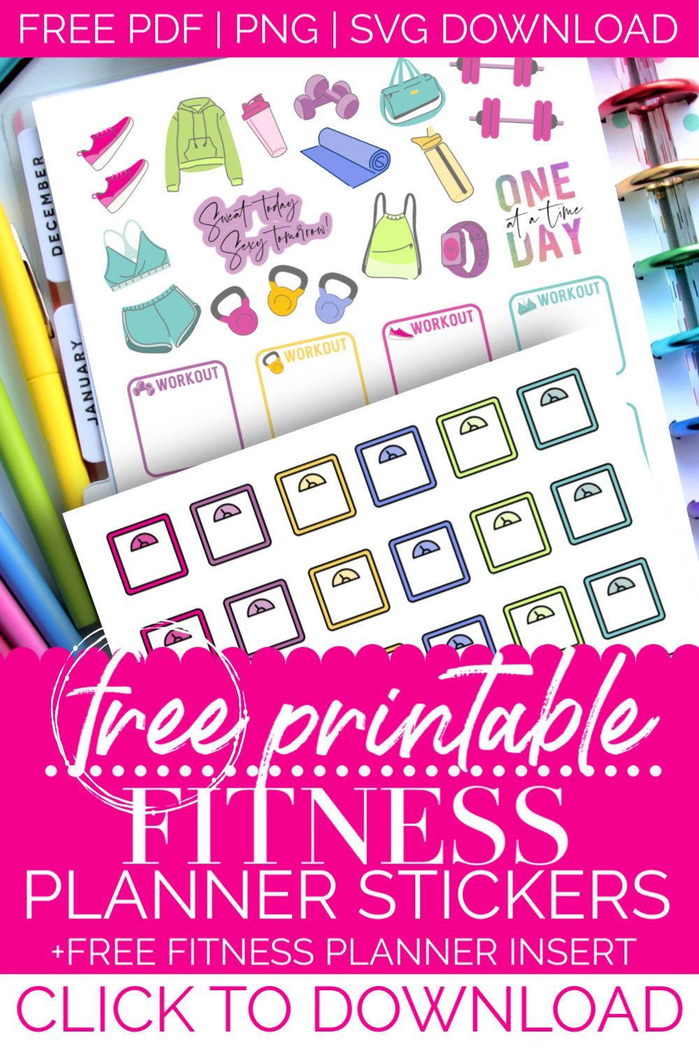 FREE Printable Digital Happy Planner Stickers for Health, Diet, Fitness Fanatics! Cut files included -   fitness Planner mambi