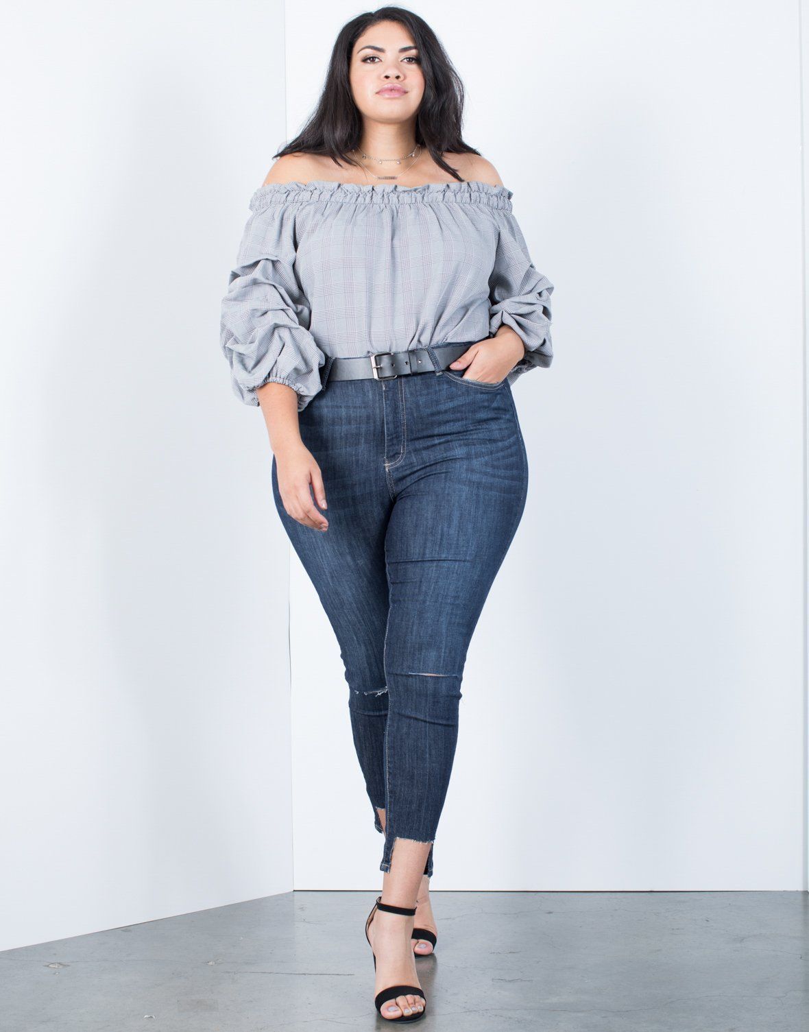 Plus Size Crop Step Hem Jeans -   style 90s plus size