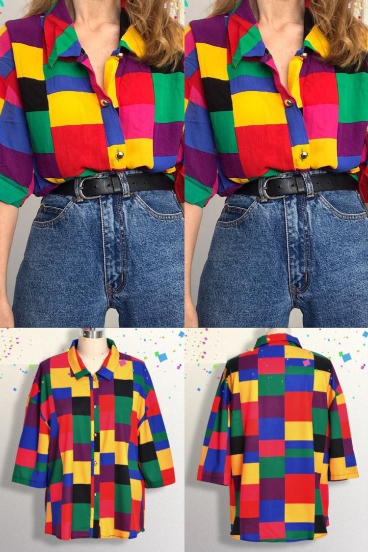 90S AESTHETIC RAINBOW PLUS SIZE BLOUSE -   style 90s plus size