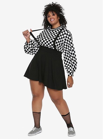 Black Suspender Circle Skirt Plus Size -   style 90s plus size