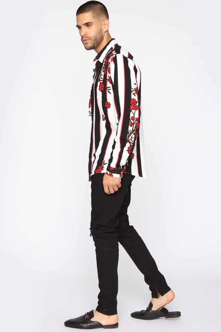 Cherry Blossom Long Sleeve Woven Top - White/combo -   style Boy bad