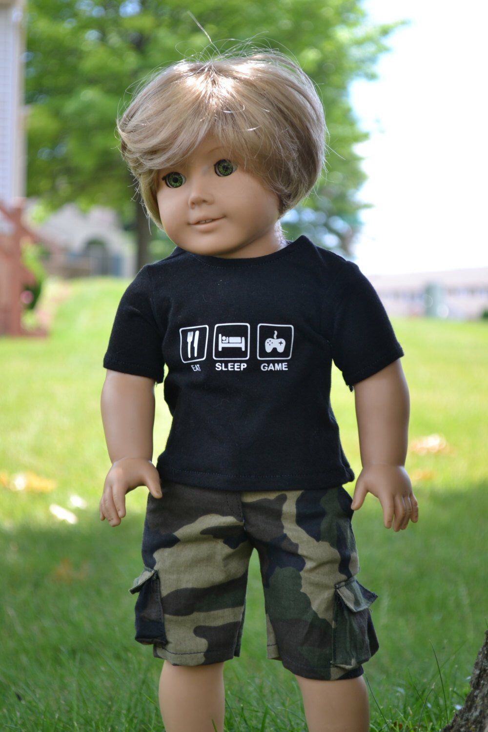 18 inch Doll Clothes, Graphic T-shirt, Eat Sleep Game, Gamer Style, Boy Doll Clothes, Black Tee, fits American Girl - MADE TO ORDER -   style Boy cute