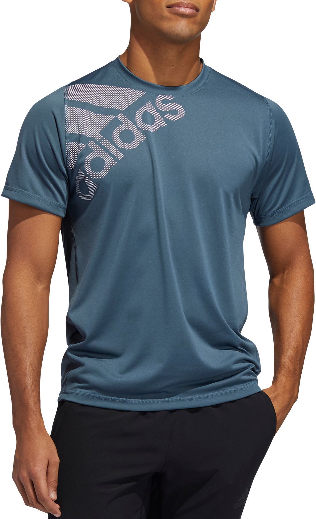 adidas Men's FreeLift Badge Of Sport Graphic T-Shirt, Size: Small, Blue -   thin fitness Men
