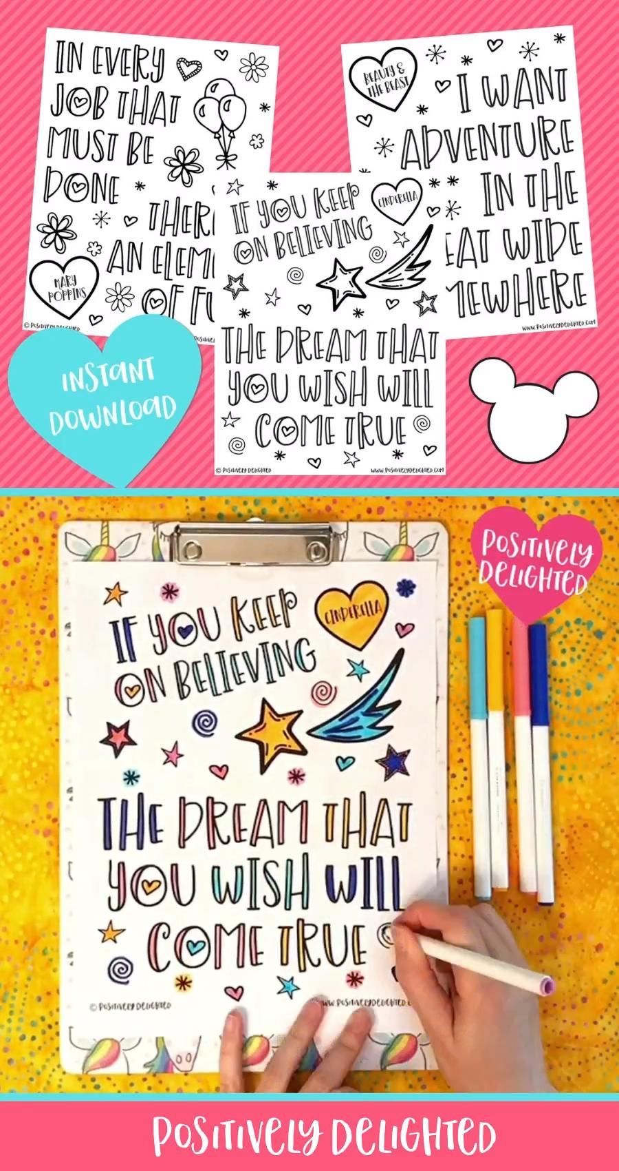 Disney Princess Inspirational Quote Coloring Pages - Set of 6 - Instant Download -   14 beauty And The Beast quotes ideas