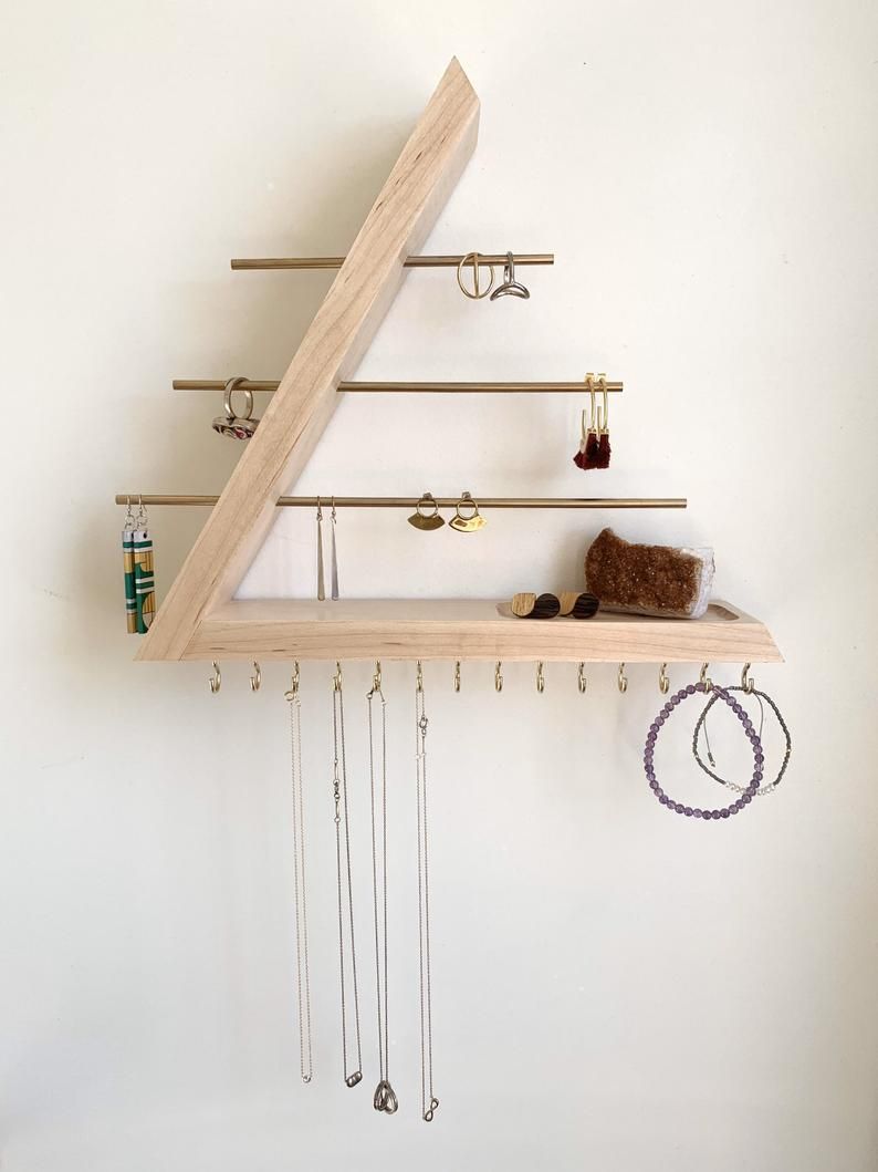Maple Jewelry Organizer, Hardwood, Wall Mount floating Jewelry Holder for Necklace Earring, Bracelet and Ring, Gift for Her -   16 diy Organizador dormitorio ideas