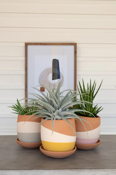 Kalalou Set Of Three Double Dipped Clay Pots With Clay Sauciers -   17 diy Decoracion macetas ideas