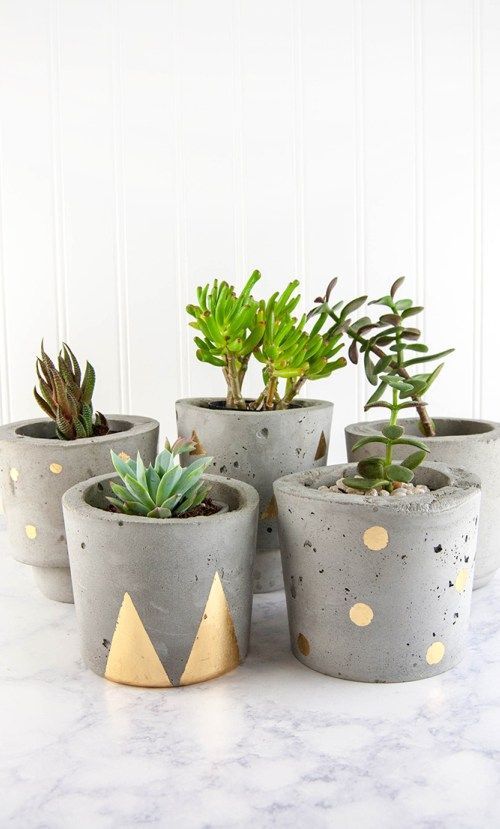 Make Concrete and Gold DIY Plant Pots -   17 diy Decoracion macetas ideas