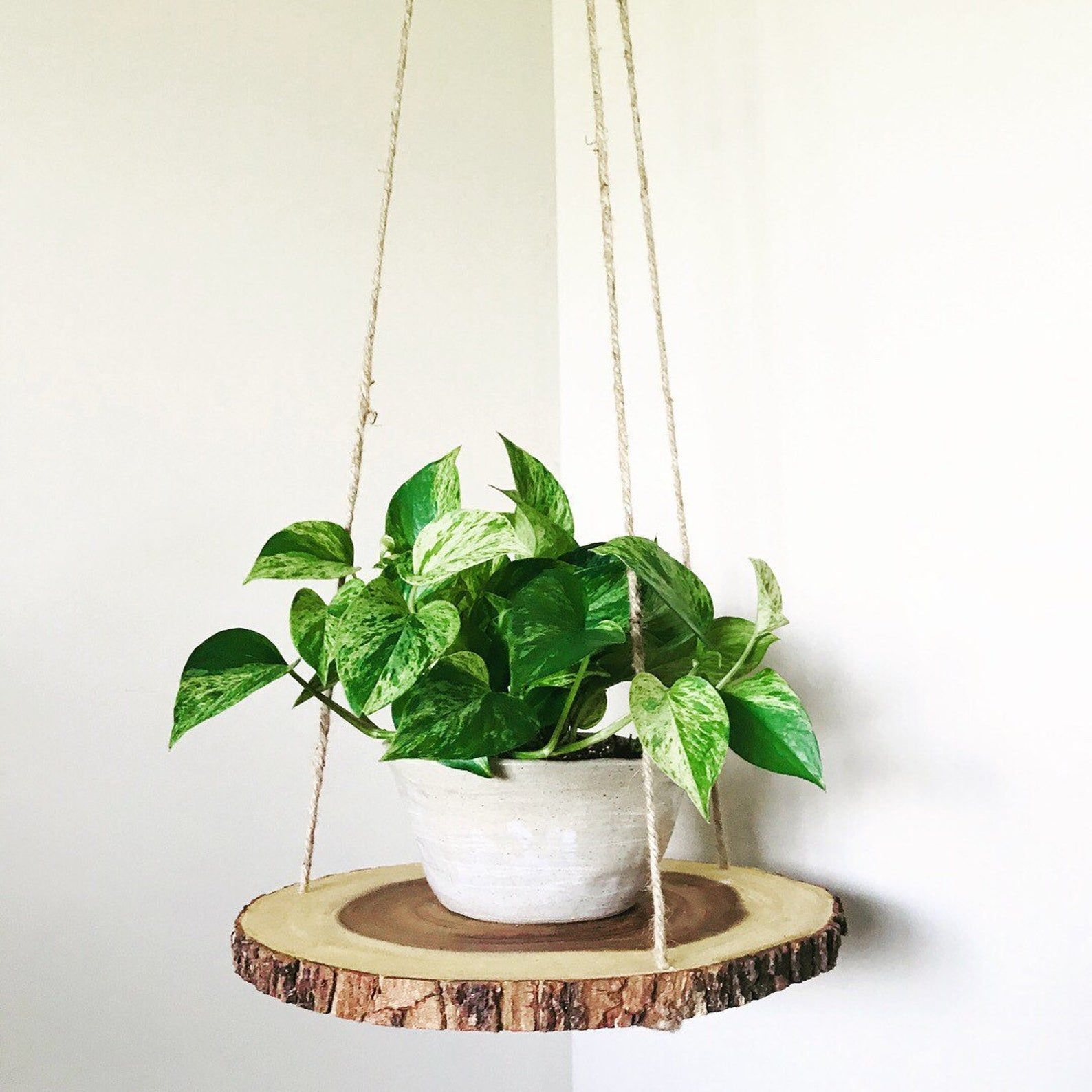 Wood slab slice floating hanging planter shelf table | Etsy -   17 diy Decoracion macetas ideas