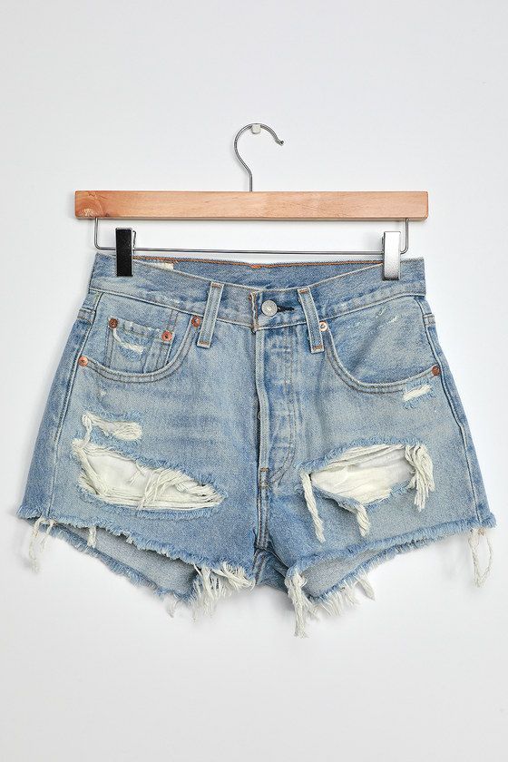 501 Medium Wash High-Rise Distressed Denim Shorts -   17 diy Fashion shorts ideas