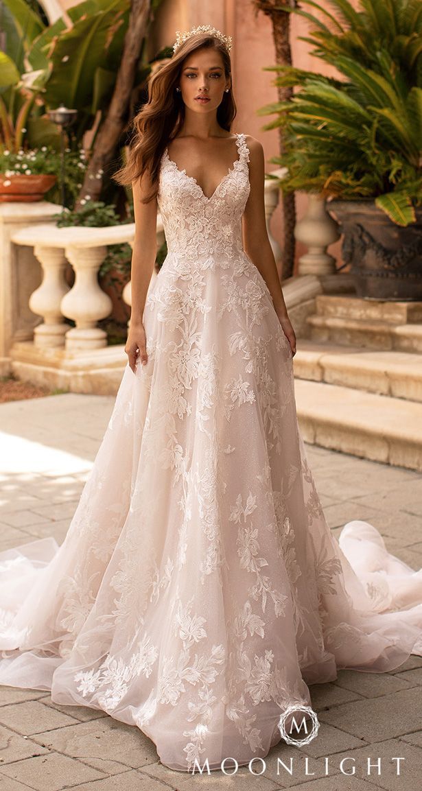 Moonlight Couture Wedding Dress H1422 Full A-line Shimmer Net & Straps -   18 beauty Dresses romantic ideas