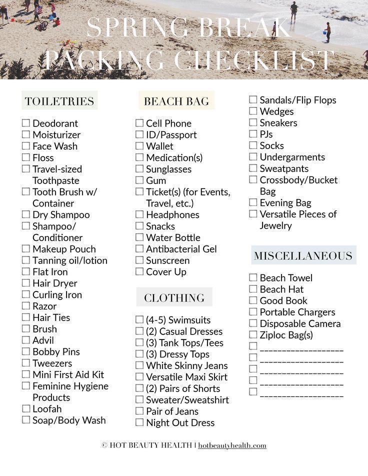 Travel: Spring Break Packing List + Free Printable - Hot Beauty Health -   19 beauty Pictures adventure ideas