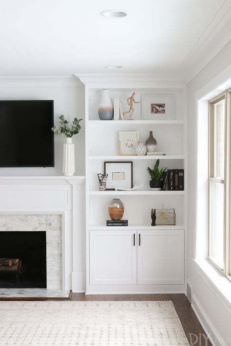 White Built-Ins Around the Fireplace: Before and After | The DIY Playbook -   19 diy Bookshelf with cabinets ideas