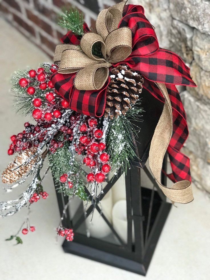 XL Large christmas lantern swag, winter lantern swag, woodland holiday decor, rustic lantern swag, farmhouse decor, rustic, buffalo plaid ch -   19 diy Decorations noel ideas