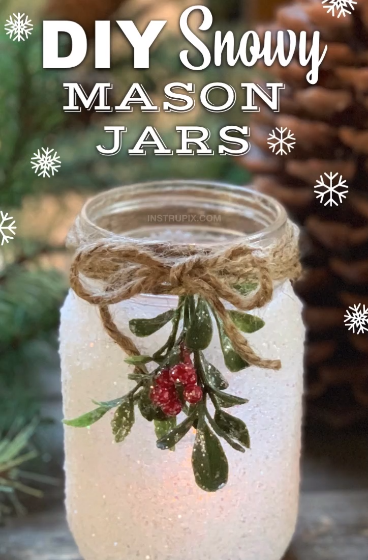 DIY Snowy Mason Jar Luminaries (Fun & Easy Christmas Craft Idea!) -   19 diy Decorations noel ideas