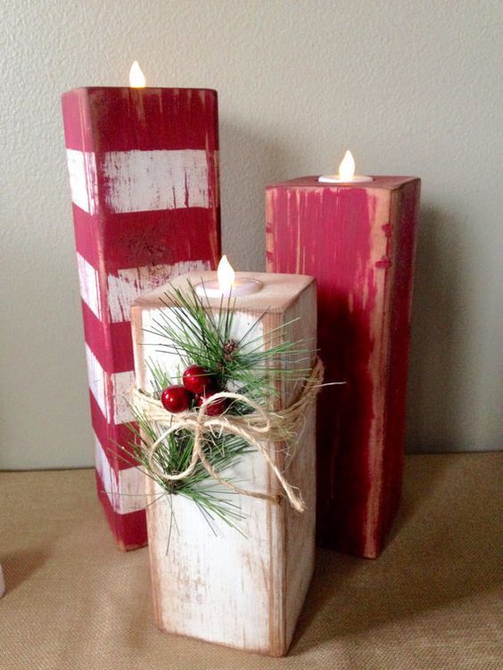 Rustic Christmas Candlesticks Farmhouse Christmas Candles | Etsy -   19 diy Decorations noel ideas