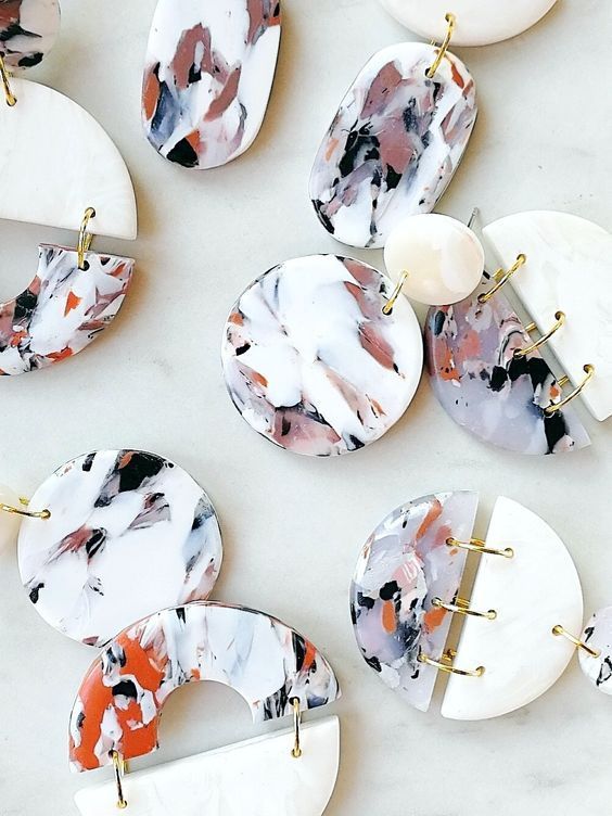 Dangle circle earrings, Half moon clay jewelry, White minimalist earrings, Marble jewellery, Geometric arch in terraccota, Terrazzo jewelry -   19 diy Jewelry minimalist ideas