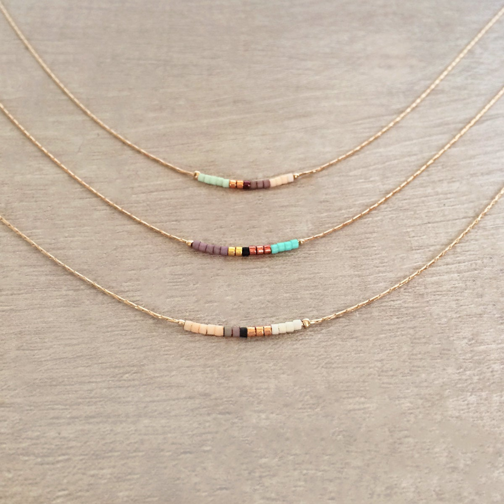 Rose Gold Dainty Beaded Necklace, Boho Delicate Minimalist Jewelry Short Layering Necklace, Colorful Simple Minimal Bridesmaids Gift -   19 diy Jewelry minimalist ideas