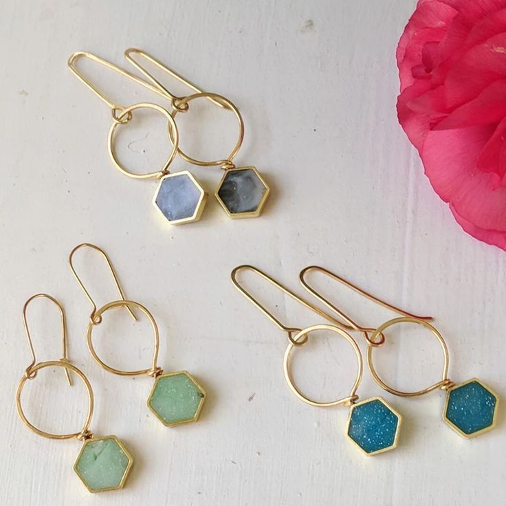 Mini Hexagon Brass And Resin Earrings -   19 diy Jewelry minimalist ideas