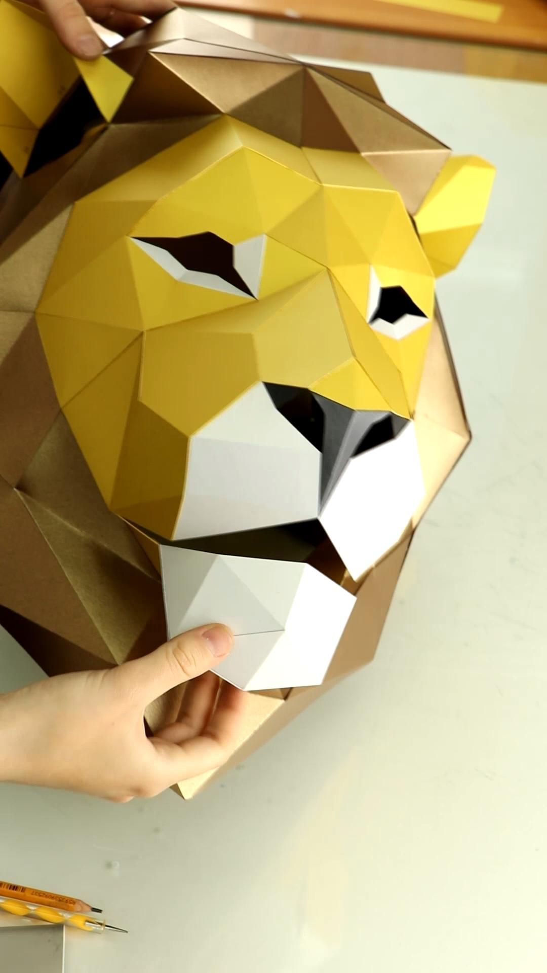 Lion Mask DIY, Low Poly Mask, Paper Craft Mask, Pdf Template 3D Mask -   19 diy Paper animals ideas