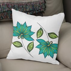 «Blue Flower» Throw Pillow by MikArt - Exclusive Edition from $29.5 | Curioos -   19 diy Pillows painted ideas