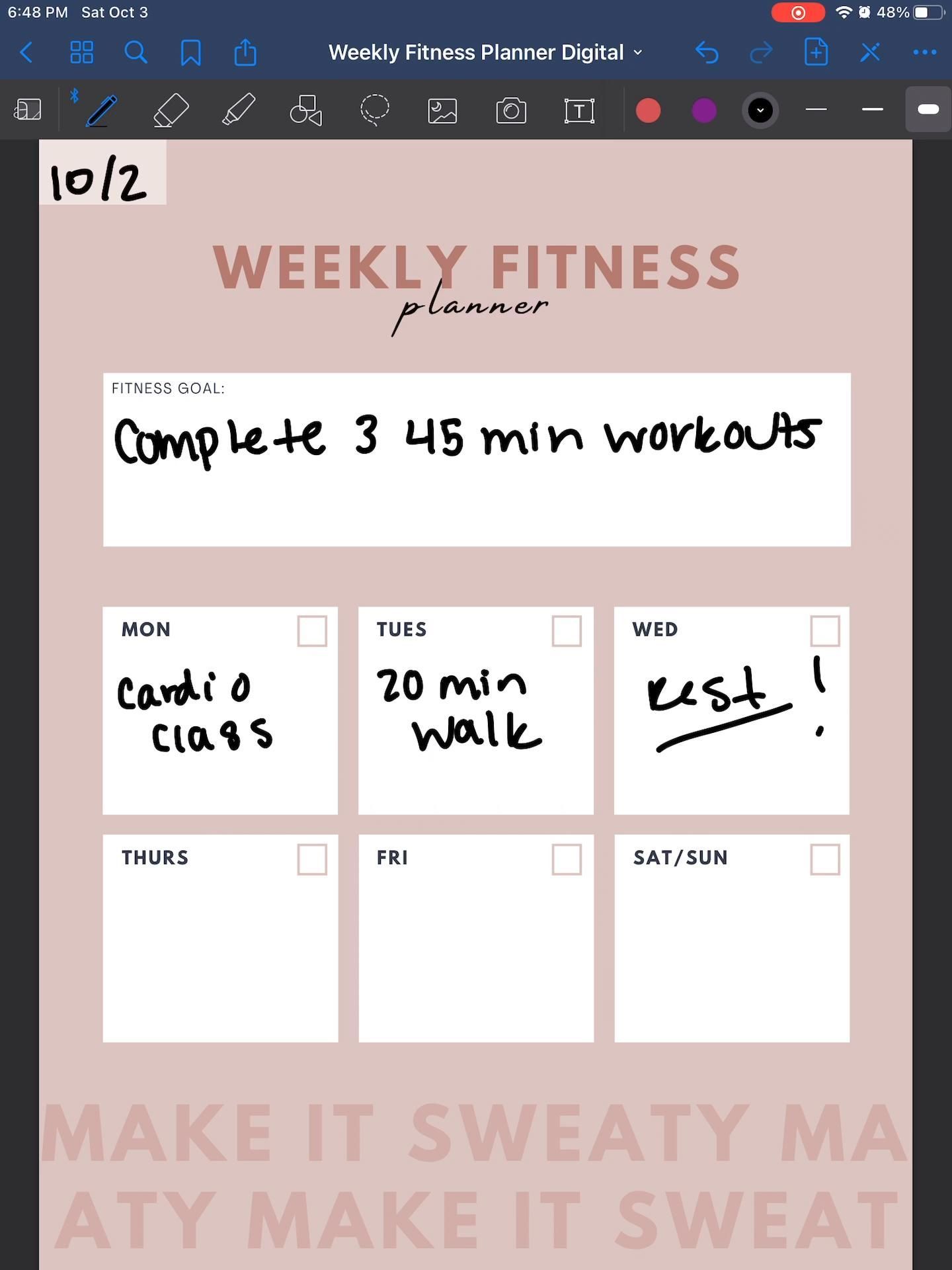 Weekly Fitness Planner | Etsy Instant Download -   19 fitness Challenge template ideas