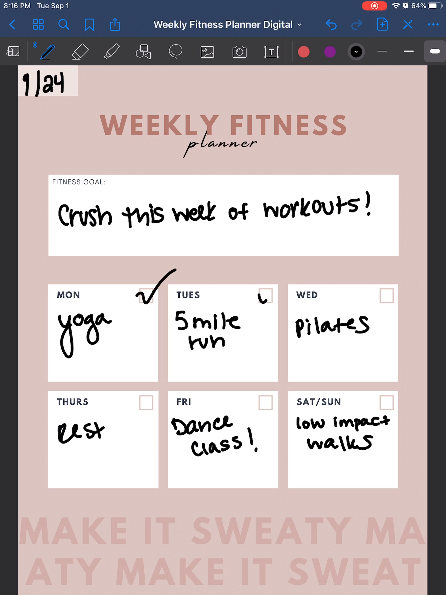 New! Weekly Fitness Planner -   19 fitness Challenge template ideas