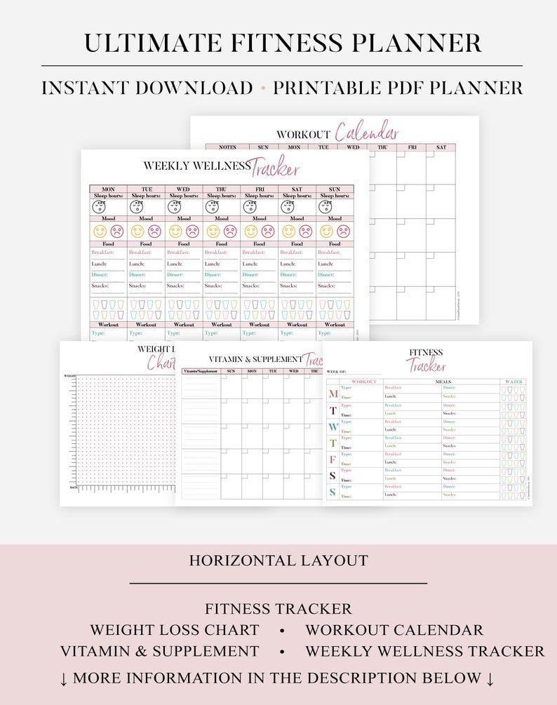 Ultimate Fitness Planner, Printable Health planner Bundle, Fitness Journal, Workout Log, Food And Exercise Tracker, 30 Day Squats Challenge -   19 fitness Challenge template ideas