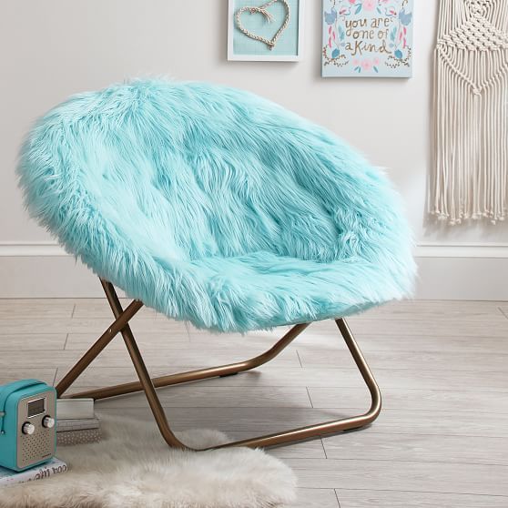 Himalayan Plume Faux-Fur Hang-A-Round Chair - Plume/Gold - Furniture - Lounge + Accent Chairs - Pottery Barn Teen -   20 diy Bedroom chair ideas