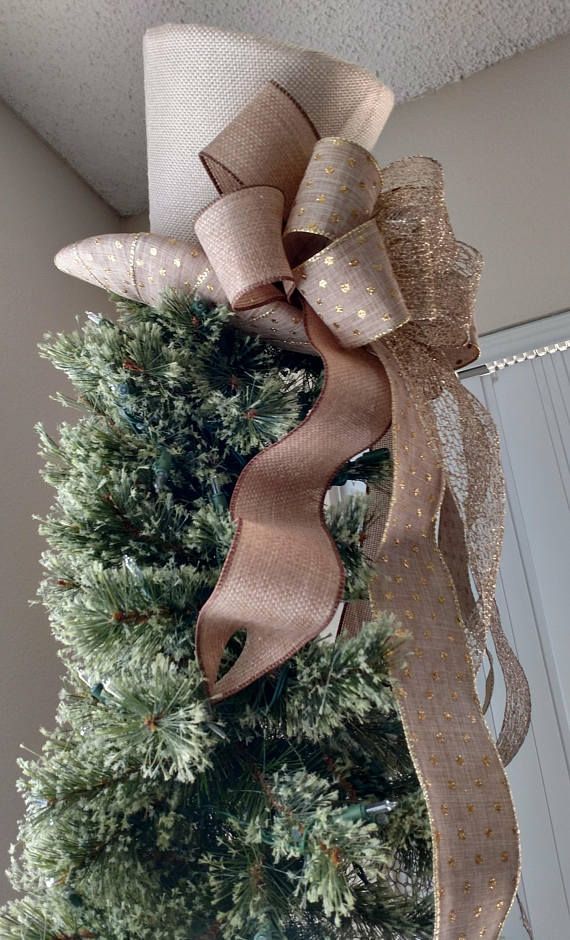 Burlap Top Hat Christmas Tree Topper Bow  Rustic Tree Topper | Etsy -   14 rustic christmas tree topper burlap bows ideas